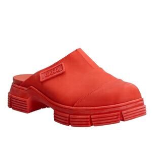 Ganni City Slip On Rubber Chunky Platform Mules Shoes Red Women's Size 37 / US 7